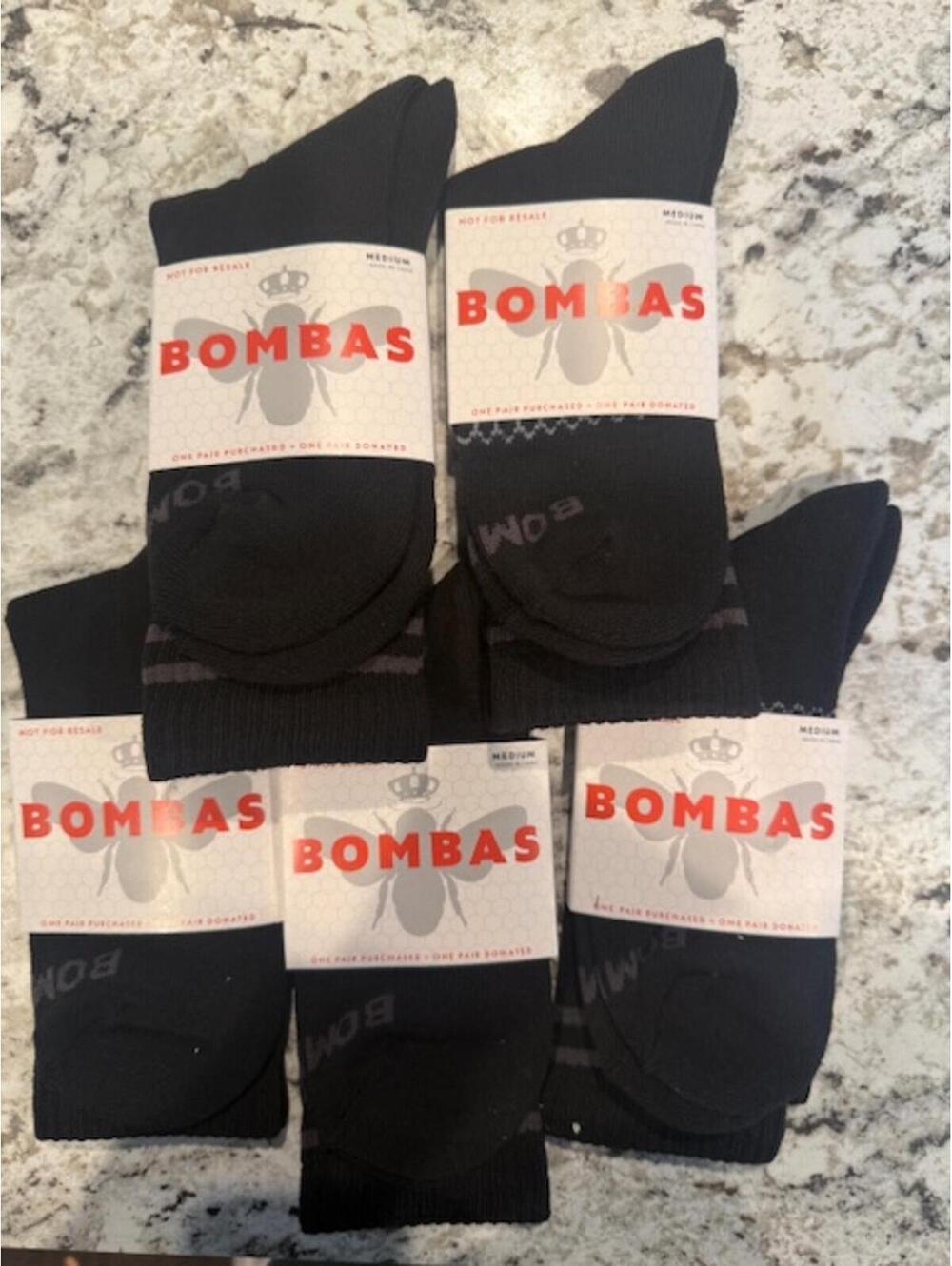 Bombas NEW size medium black honeycomb crew socks 5 pairs
